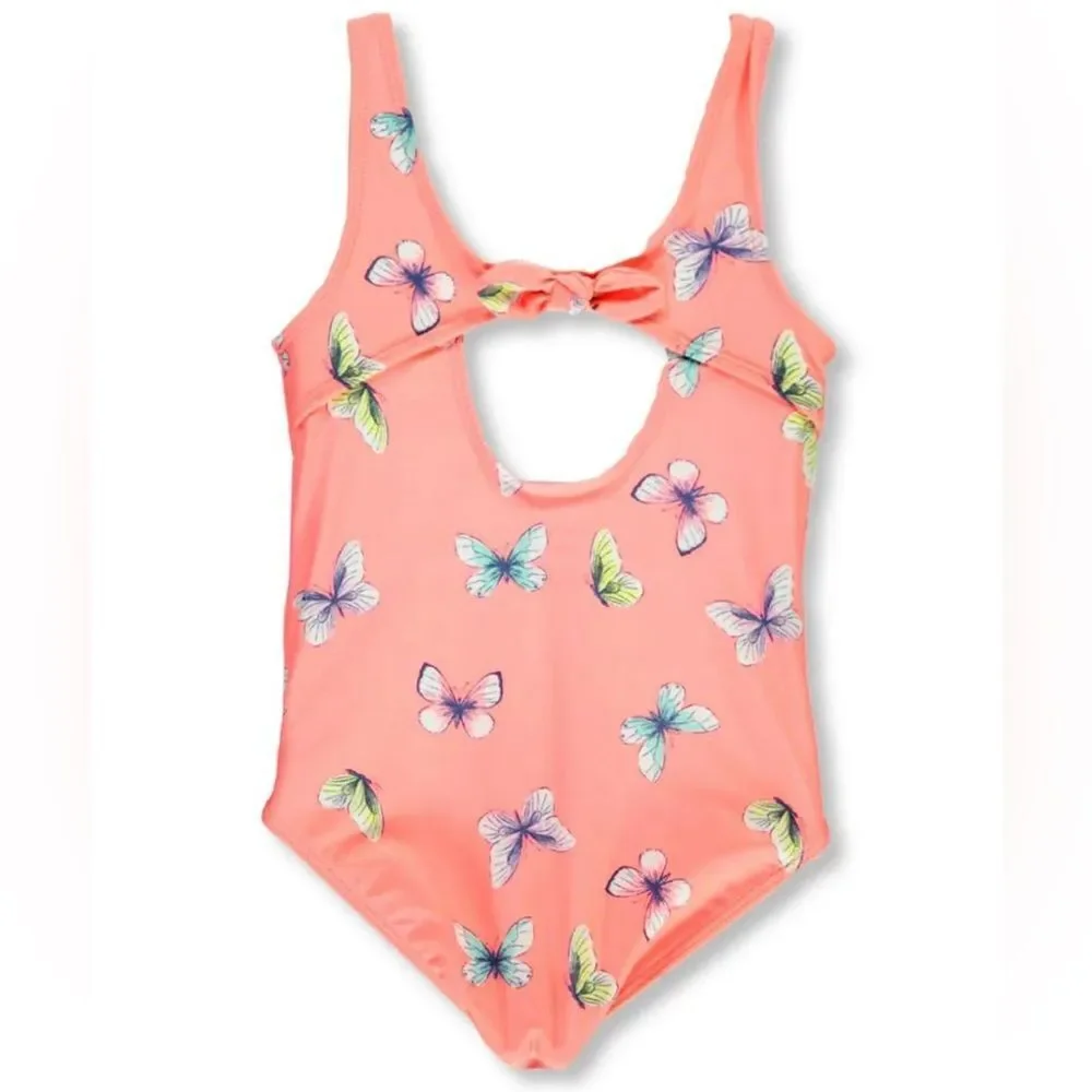 Carter’s Baby Girls One Piece Coral Butterfly Bow Detail Swimsuit. 12 Months.